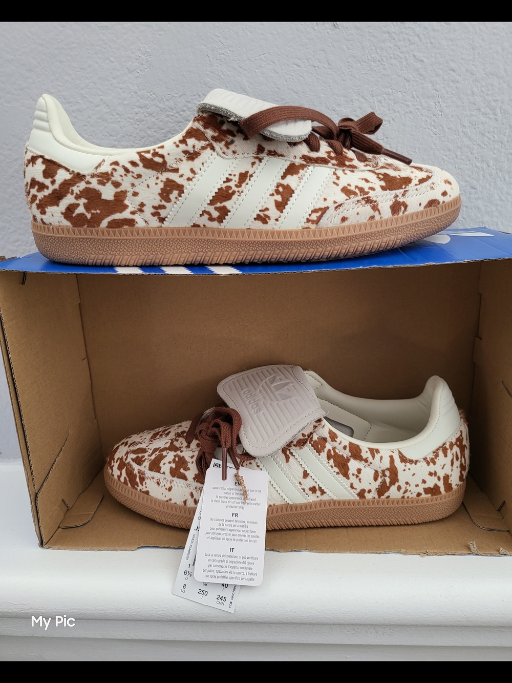 Adidas Women's Samba Cow-Print Long Tongue Sneakers - Brown/White
